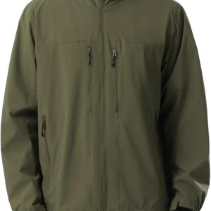 Men Waterproof Softshell Jacket Lightweight Windbreaker Hooded Rain Coat For Outdoor Hiking