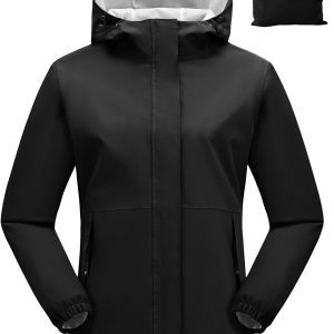 Women Cycling Rain Jacket Waterproof Lightweight Packable Raincoat with Hood Windbreaker for Outdoor Travel Hiking