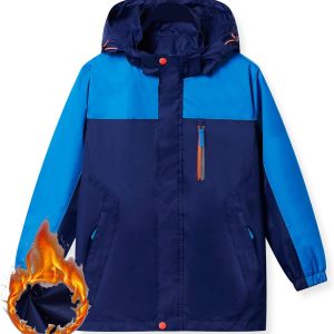 Boys Rain Jacket with Hood Waterproof Casual Lightweight Zipper Raincoat for Kids Outwear Windbreaker Clothes (5-16)