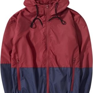 Men Lightweight Windbreaker Jackets Outdoor Hooded Pocket Raincoat Jacket