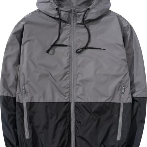 Men's Lightweight Windbreaker Jackets Outdoor Hooded Pocket Raincoat Jacket