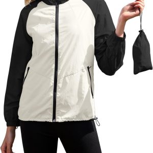 Packable Rain Jacket Women Waterproof Lightweight Rain Coats for Women with Hood Outdoor Windbreaker Jacket S-XXL