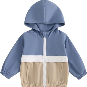 Toddler Baby Grils Boys Hoodie Zipper Waterproof Patchwork Raincoat Lightweight Windbreaker Outwear Rain Jacket 1-4T