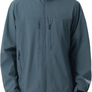 Men Waterproof Softshell Jacket Lightweight Windbreaker Hooded Rain Coat For Outdoor Hiking