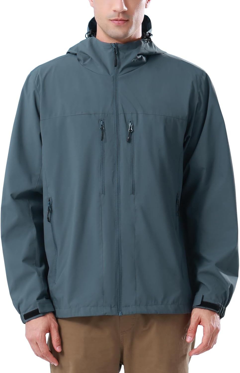 Men Waterproof Softshell Jacket Lightweight Windbreaker Hooded Rain Coat For Outdoor Hiking