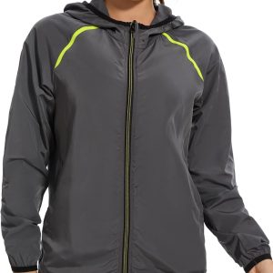 Women Rain Jacket with Hood Zipper Rain Coat Long Sleeves Raincoat Stylish Rain Suit Top Outdoor Travel Coat