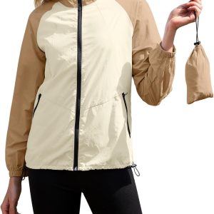 Packable Rain Jacket Women Waterproof Lightweight Rain Coats for Women with Hood Outdoor Windbreaker Jacket S-XXL