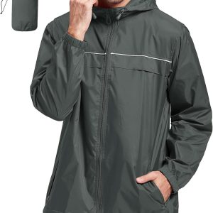 Rain Jacket Men Waterproof Windbreaker, Lightweight Hooded Raincoat for Daily Casual