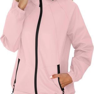 Rain Jacket for Women Waterproof Lightweight Windbreaker Jacket with Hood Packable Raincoat with Pockets S-3XL