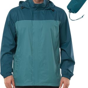 Outdoor  Men Rain Jacket Waterproof Lightweight Packable Rain Shell Raincoat with Hood for Golf Hiking Travel