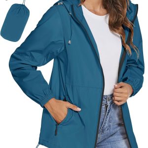 Women Rain Jackets Waterproof Windbreaker Jackets lightweight Portable Rain Coat