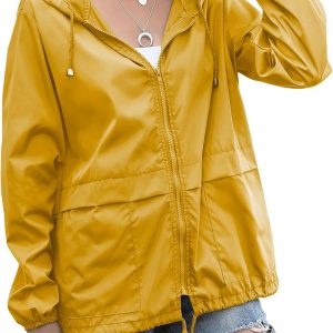 Women Raincoats Lightweight Waterproof Windproof Adjustable Windbreaker Rain Jackets Hooded with Pockets S-XXL