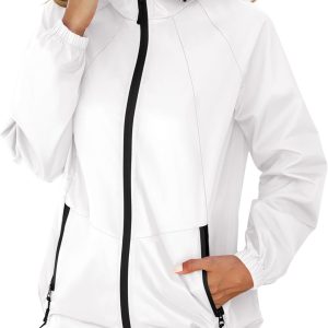 Rain Jacket for Women Waterproof Lightweight Windbreaker Jacket with Hood Packable Raincoat with Pockets S-3XL