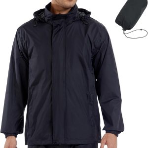 Men’s Rain Jacket with Hood Lightweight Rain Coats Waterproof Raincoat Packable Windbreaker for Hiking Cycling