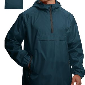 Men's Rain Jacket Waterproof Lightweight Packable Pullover Windbreaker with Hood for Travel Hiking Golf