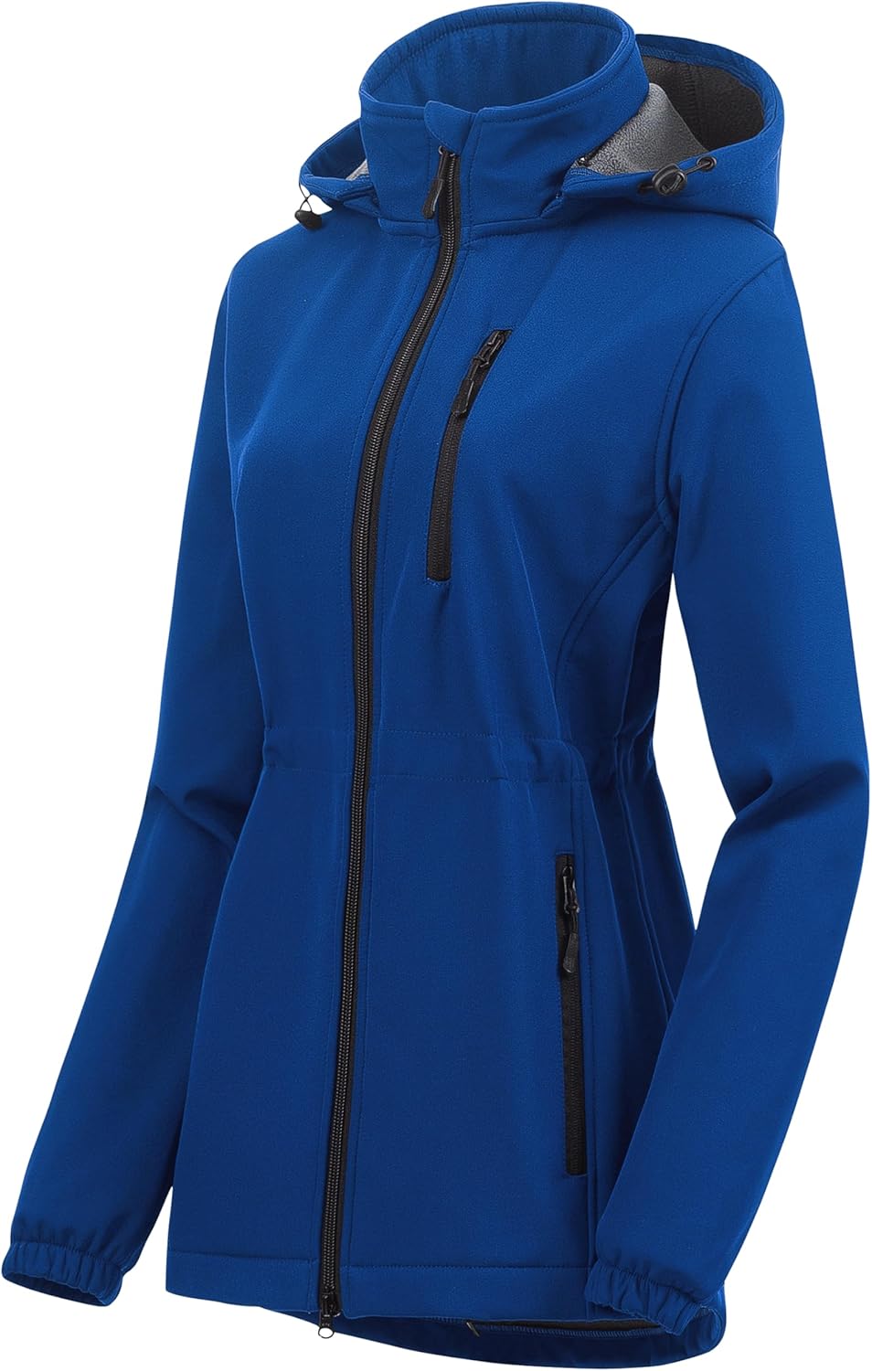 Women Lightweight Long Softshell Fleece Lined Jacket Raincoat With Removable Hood