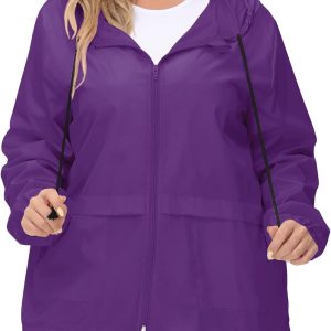 Plus Size Raincoat Women Waterproof Rain Jacket Packable Outdoor Hooded Windbreaker