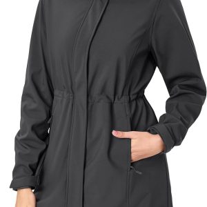 Women Long Fleece Lined Jackets Warm Winter Windbreaker Rain Coat Hooded Softshell Windproof Insulated