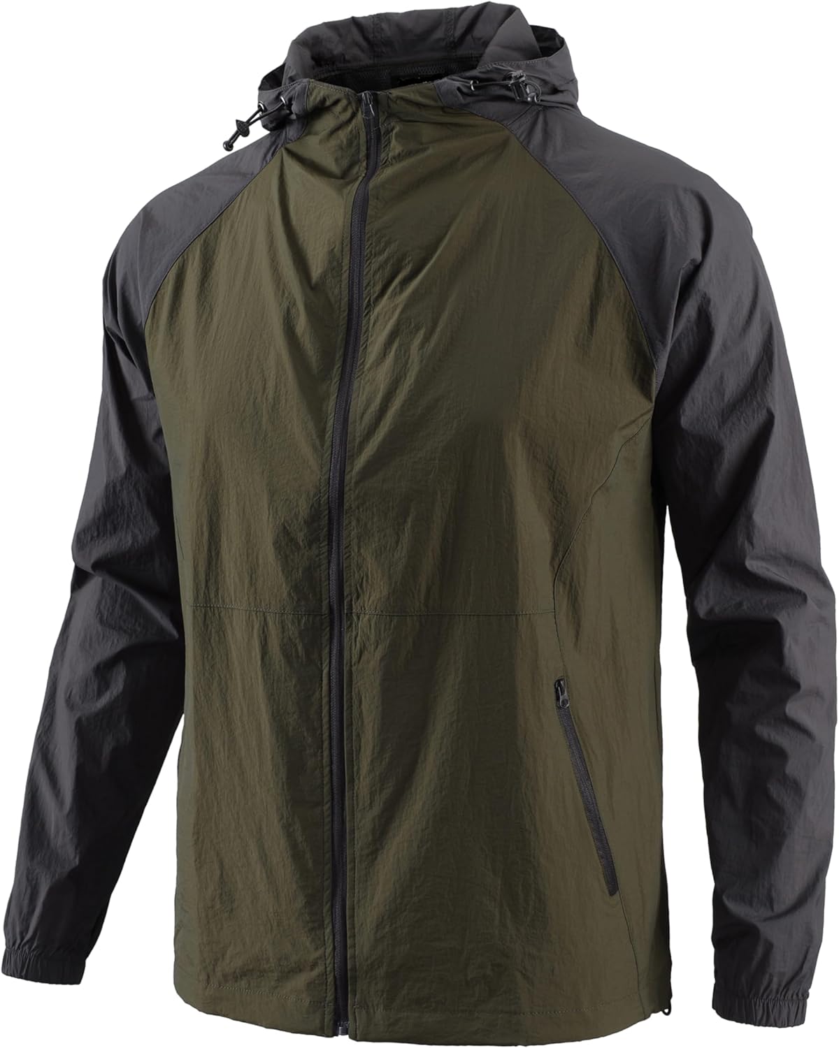 Men's Windbreaker Hoodie Zip Up Lightweight Nylon Rain Jackets for Outdoor Sports
