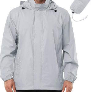 Outdoor  Men Rain Jacket Waterproof Lightweight Packable Rain Shell Raincoat with Hood for Golf Hiking Travel