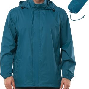 Men's Rain Jacket Waterproof Lightweight Packable Rain Shell Raincoat with Hood for Golf Hiking Travel