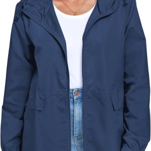 Women Lightweight Raincoat Waterproof Packable Outdoor Windproof Hooded Active Rain Jacket S-XXL