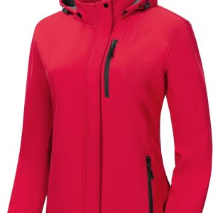 Women Softshell Jacket Lightweight Fleece Lined Rain Jacket Waterproof Warm Windbreaker Coat With Removable Hood