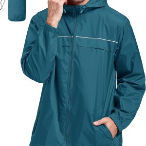 Rain Jacket Men Waterproof Windbreaker, Lightweight Hooded Raincoat for Daily Casual