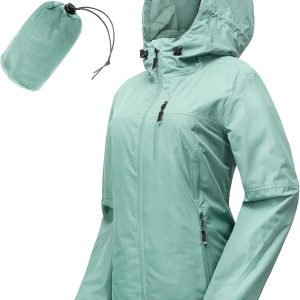 Packable Rain Jacket Women Lightweight Waterproof Raincoat with Hood Cycling Bike Jacket Windbreaker