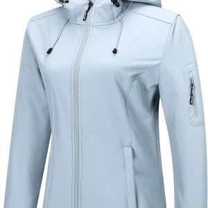 Women Softshell Jacket with Hood Fleece Lined Warm Lightweight Waterproof Insulated Windbreaker